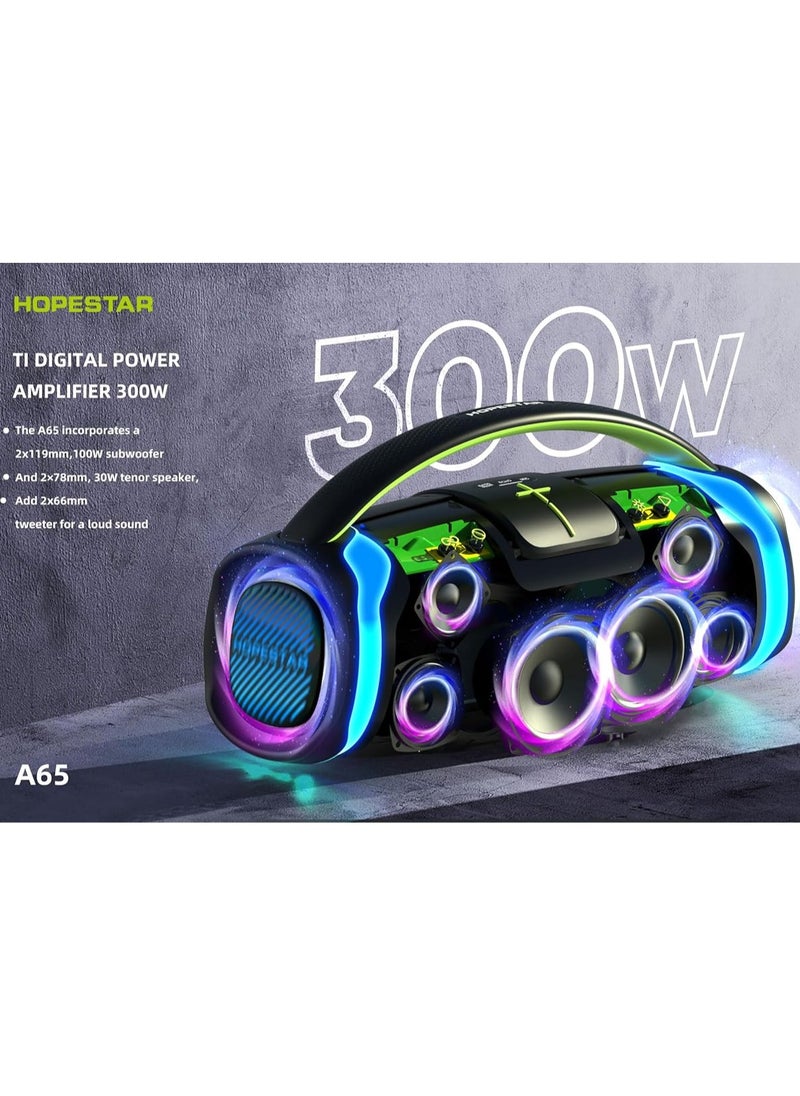 300W Portable Bluetooth Speaker with Big Bass, Karaoke Mic, IPX6 Waterproof, 27000mAh Battery, TWS Stereo Pairing, LED Lights & Handle – Ultimate Outdoor Party Speaker for Karaoke, Camping, and Events
