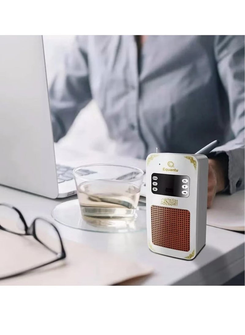 Bluetooth Quran Speaker White – New Model, High-Quality Sound, Portable, LED Light, Supports Multiple Reciters and Translations