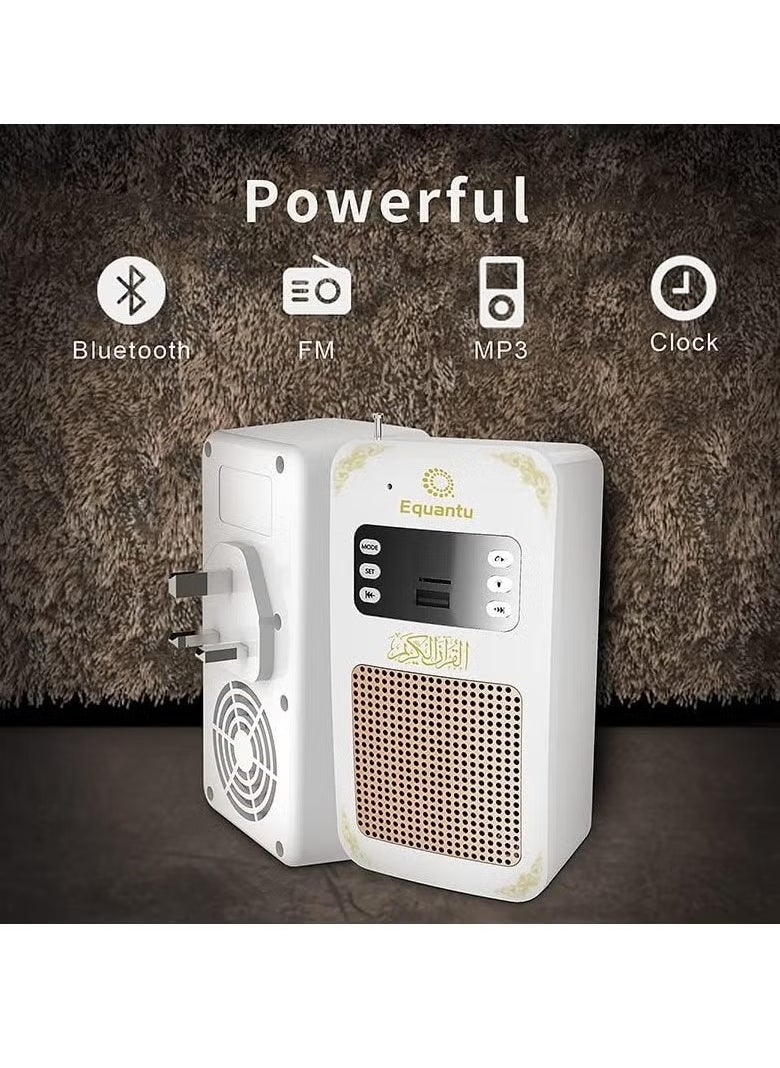 Bluetooth Quran Speaker White – New Model, High-Quality Sound, Portable, LED Light, Supports Multiple Reciters and Translations