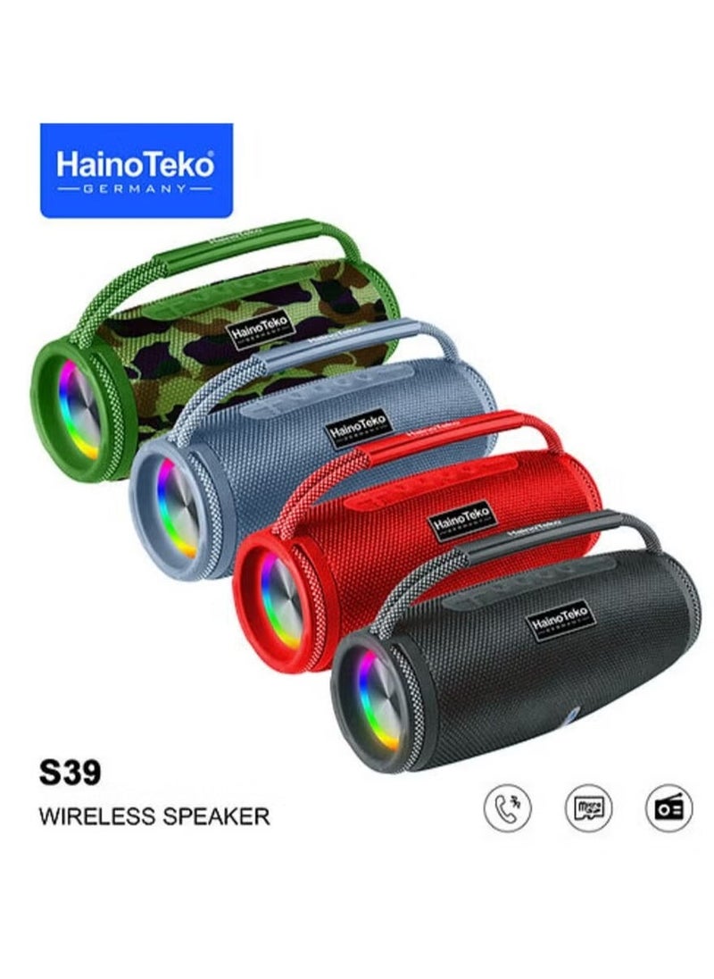 S39 Portable Bluetooth Speaker with Enhanced Bass, RGB Color Lighting, Button Control – Compact Design, Long Battery Life, Perfect for Indoor & Outdoor Use, Army Green