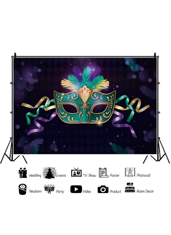 Mardi Gras Backdrop For Photography 9X6Ft Teal Party Mask Masquerade Birthday Party Purple Background Carnival Party Banner Children Adult Shoot Studio Props Vinyl