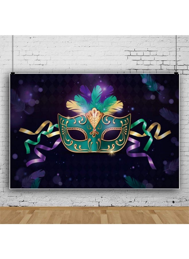 Mardi Gras Backdrop For Photography 9X6Ft Teal Party Mask Masquerade Birthday Party Purple Background Carnival Party Banner Children Adult Shoot Studio Props Vinyl