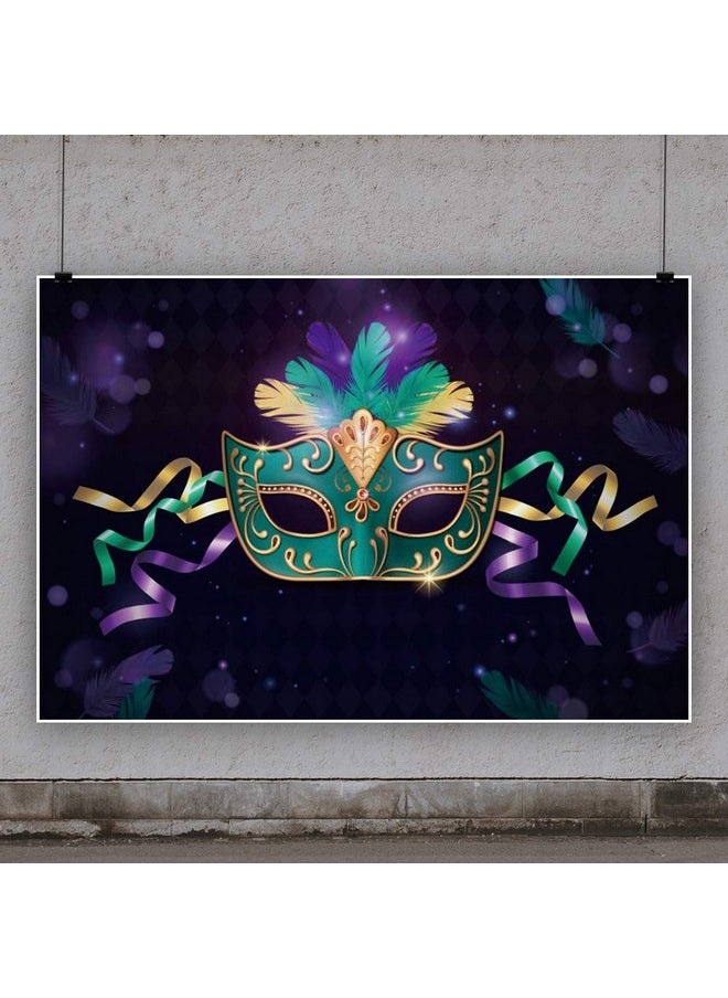 Mardi Gras Backdrop For Photography 9X6Ft Teal Party Mask Masquerade Birthday Party Purple Background Carnival Party Banner Children Adult Shoot Studio Props Vinyl