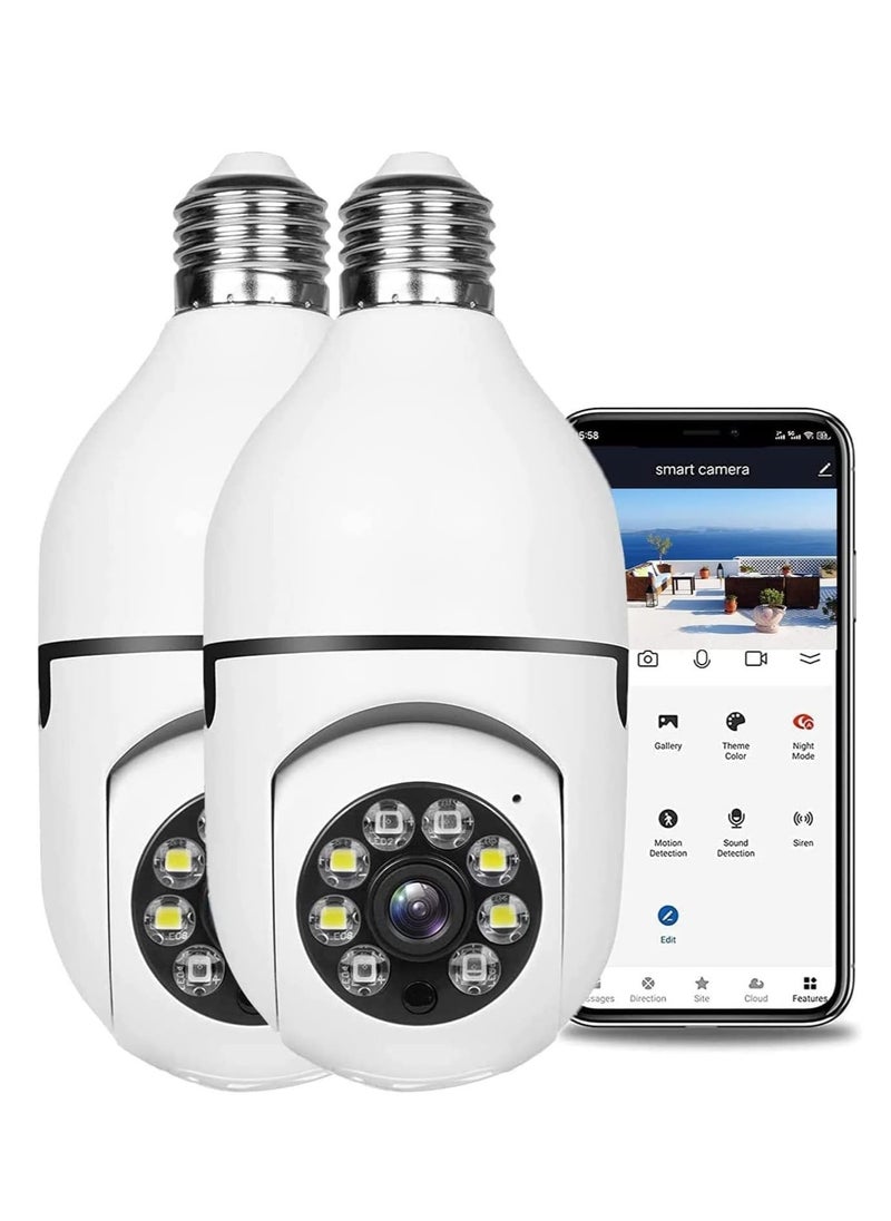 2 Pack Wireless Light Bulb Camera, 360°Panoramic Security Camera, 2.4GHz WiFi Smart 1080P Outdoor Surveillance Camera