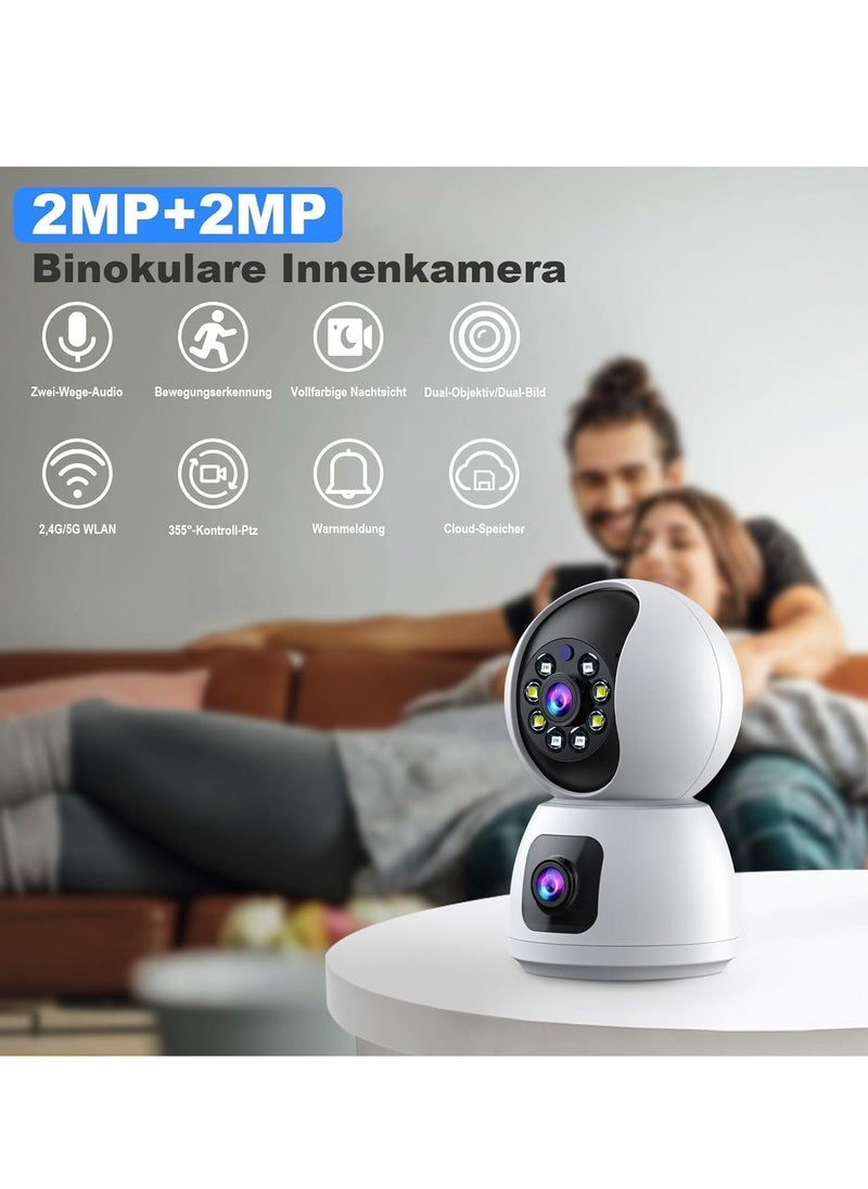 Dual-Lens Indoor Camera – 4MP 360° Dual Lens Smart Security Camera, WiFi Wireless, Expanded Viewing Angle, Motion Tracking, Dual-Screen Display & Audio, Real-Time Phone Alerts – Ideal for Home, Office, and Business Security