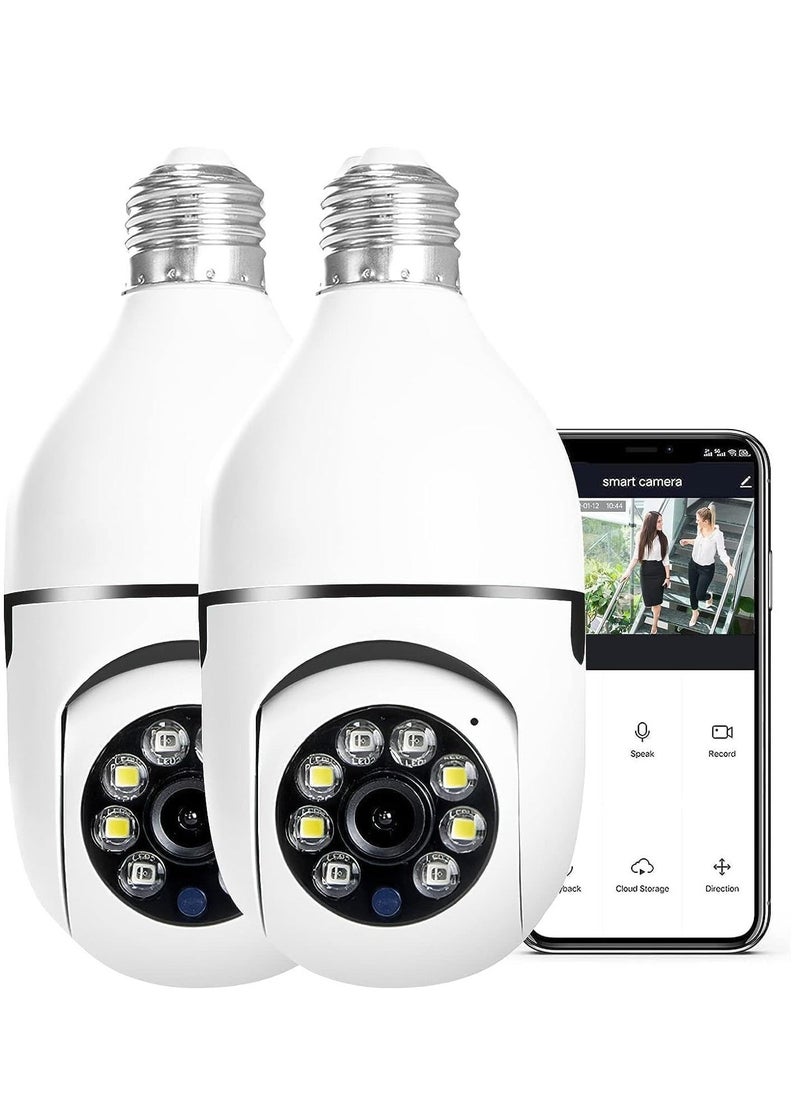 2Pcs Light Bulb Security Camera 2.4GHz & 5G WiFi Outdoor, 1080P E27 Light Socket Security Camera, Indoor 360° Home Security Cameras Full Color Day and Night Smart Motion Detection.