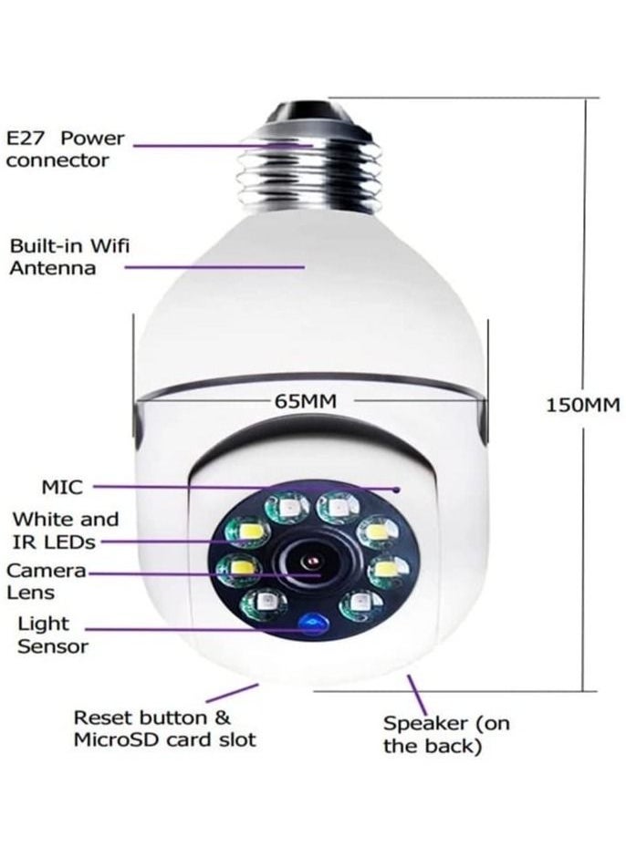 2Pcs Light Bulb Security Camera 2.4GHz & 5G WiFi Outdoor, 1080P E27 Light Socket Security Camera, Indoor 360° Home Security Cameras, Full Color Day and Night