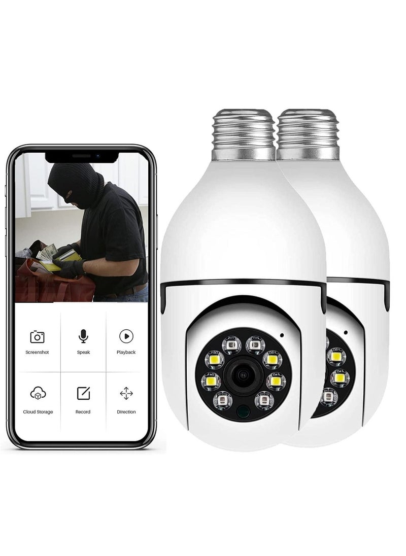 2Pcs Light Bulb Security Camera 2.4GHz & 5G WiFi Outdoor, 1080P E27 Light Socket Security Camera, Indoor 360° Home Security Cameras, Full Color Day and Night