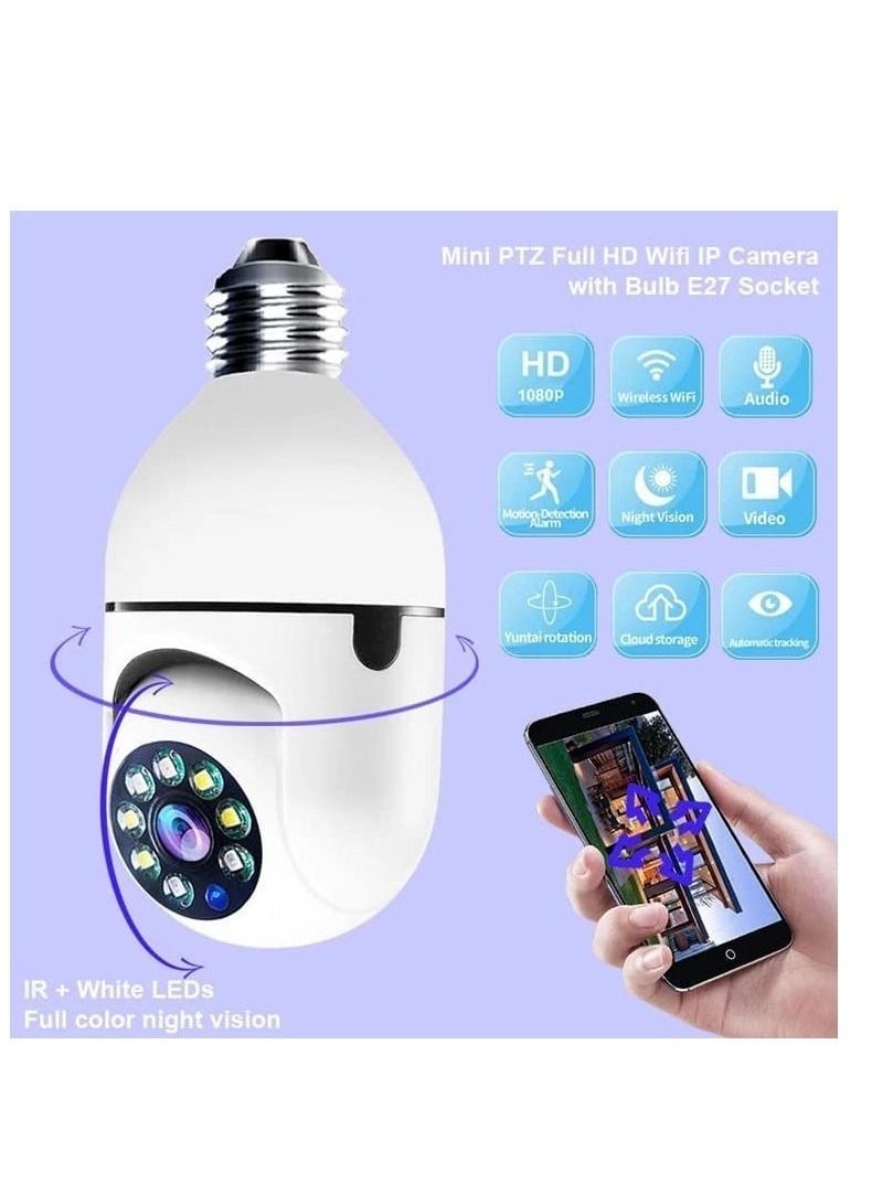 2Pcs Light Bulb Security Camera 2.4GHz & 5G WiFi Outdoor, 1080P E27 Light Socket Security Camera, Indoor 360° Home Security Cameras, Full Color Day and Night