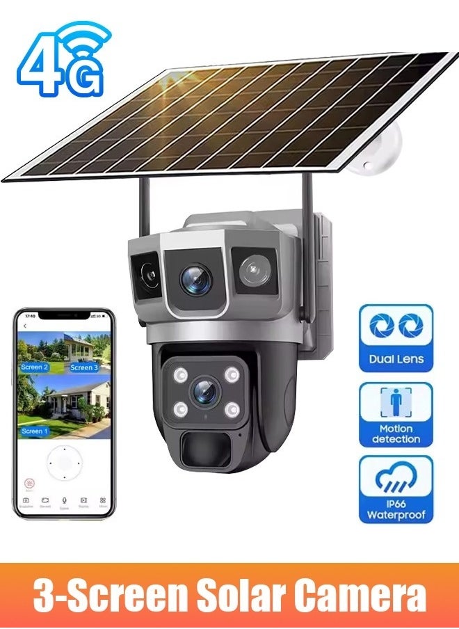 Solar Powered Surveillance Camera 4G Surveillance Cameras 4K HD CCTV Battery Dual Lens Outdoor Smart Home Security Surveillance Cameras