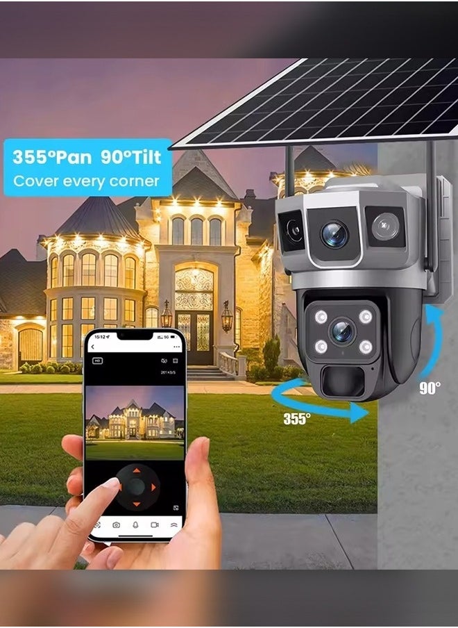 Solar Powered Surveillance Camera 4G Surveillance Cameras 4K HD CCTV Battery Dual Lens Outdoor Smart Home Security Surveillance Cameras