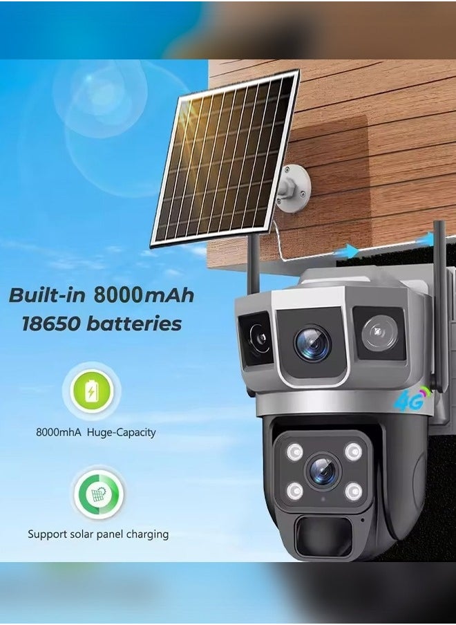 Solar Powered Surveillance Camera 4G Surveillance Cameras 4K HD CCTV Battery Dual Lens Outdoor Smart Home Security Surveillance Cameras