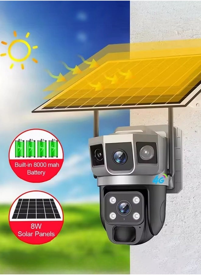Solar Powered Surveillance Camera 4G Surveillance Cameras 4K HD CCTV Battery Dual Lens Outdoor Smart Home Security Surveillance Cameras