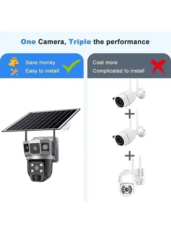 Solar Powered Surveillance Camera 4G Surveillance Cameras 4K HD CCTV Battery Dual Lens Outdoor Smart Home Security Surveillance Cameras