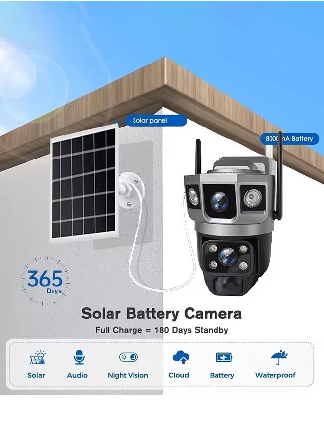 Solar Powered Surveillance Camera 4G Surveillance Cameras 4K HD CCTV Battery Dual Lens Outdoor Smart Home Security Surveillance Cameras