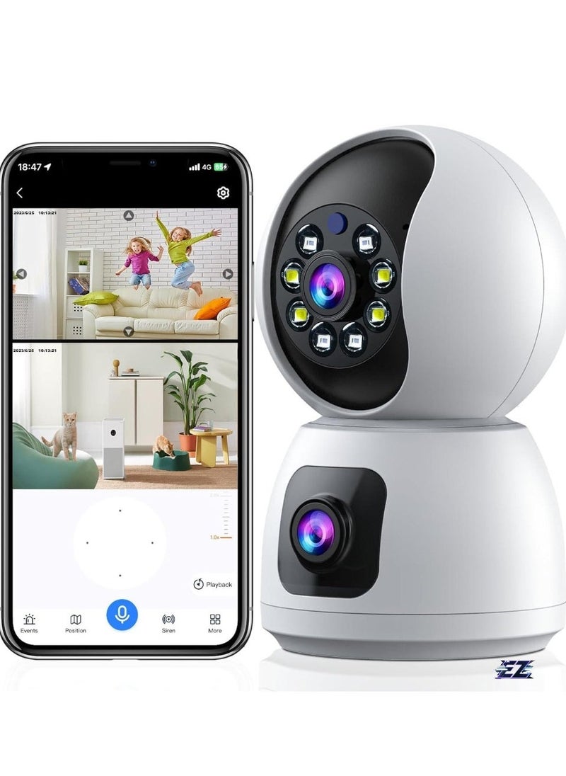 4MP Dual-Lens 360° Smart Security Camera – WiFi Wireless, Motion Tracking, Dual-Screen Display, Audio & Real-Time Alerts – Perfect for Home, Office, & Business Surveillance