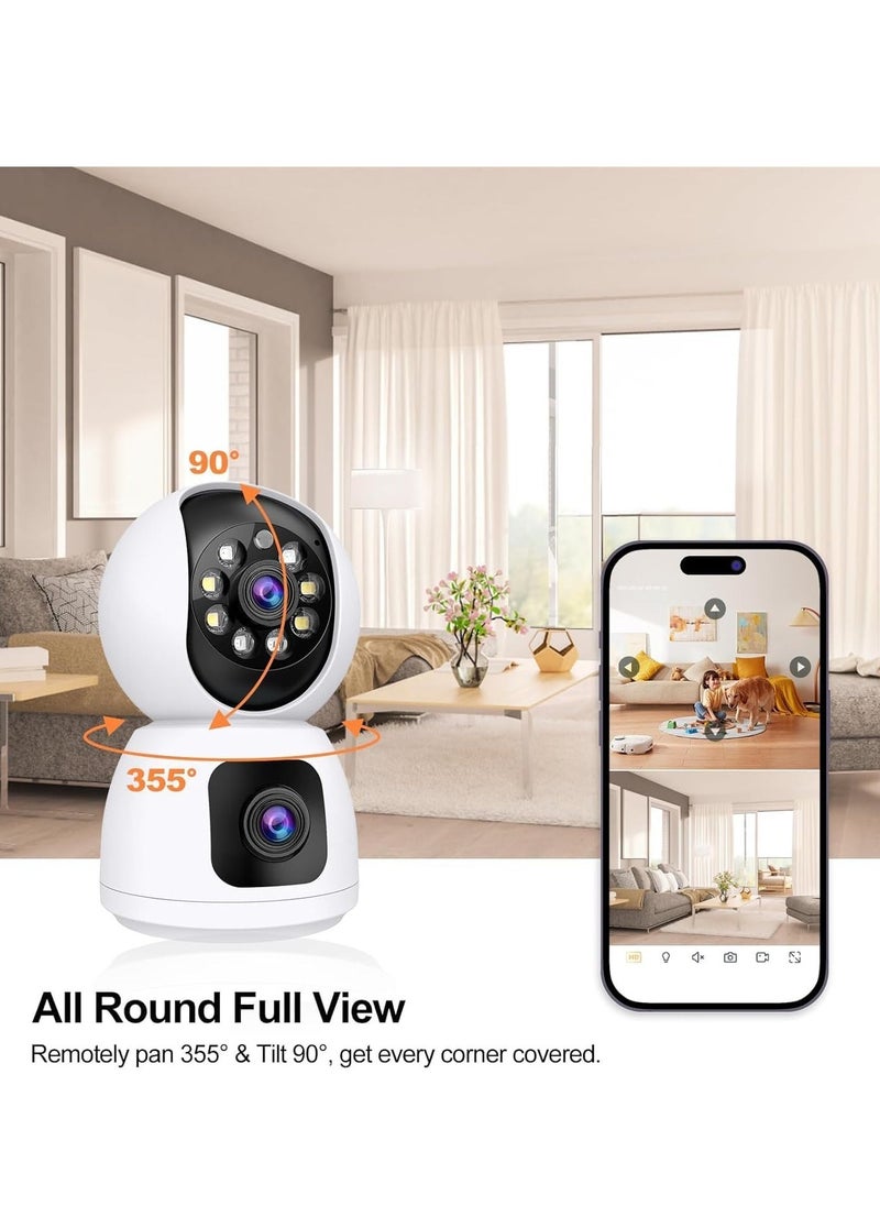 4MP Dual-Lens 360° Smart Security Camera – WiFi Wireless, Motion Tracking, Dual-Screen Display, Audio & Real-Time Alerts – Perfect for Home, Office, & Business Surveillance