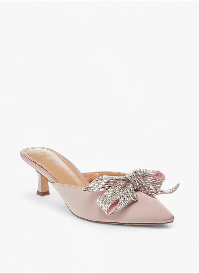 Womens Bow Embellished Slip-On Shoes With Kitten Heels Ramadan Collection