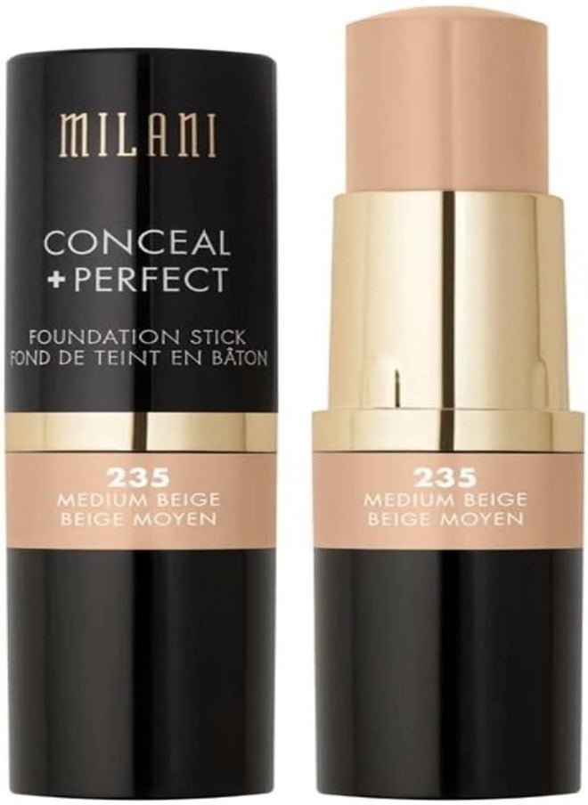 Milani Conceal + Perfect Foundation Stick - 235 Medium Beige (0.46 Ounce) Vegan, Cruelty-Free Cream Foundation - Cover Under-Eye Circles, Blemishes & Skin Discoloration for a Flawless Finish