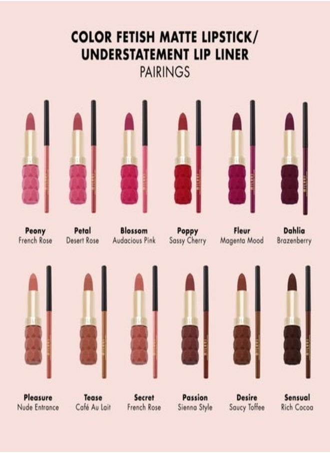 Milani Color Fetish Matte Lipstick - Shade Desire (4g) | Long-Lasting, Highly Pigmented, Bold Color | Lightweight, Velvet Matte Finish | Comfortable, Full-Coverage Lipstick
