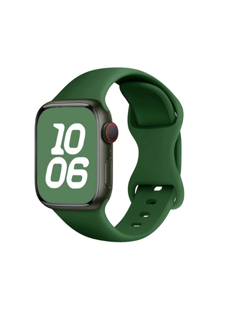 Dark Green 42/44/45/49mm Compatible With Apple Watch Butterfly Buckle, Suitable For Men And Women, Silicone Eight-Shaped Buckle Strap Wristband Compatible With Iwatch Full Series