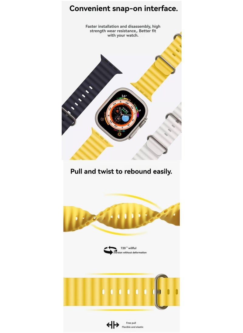 Yellow 42/44/45mm Compatible With Apple Watch, Suitable For Men And Women, Silicone Double Buckle Watch Strap Compatible With Iwatch Series 10/9/8/Ultra