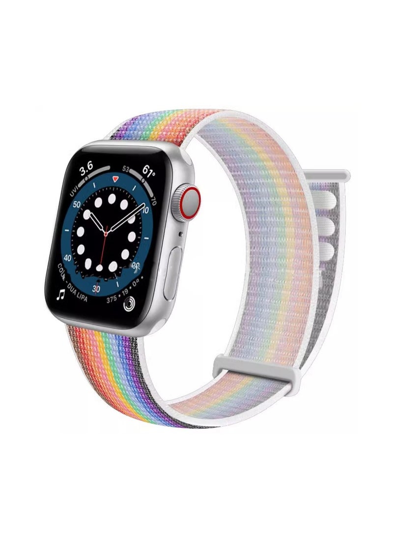 White Rainbow 44/45/46/49mm/Series1.2.3-42 Compatible With Apple Watch, Suitable For Men And Women, Velcro Strap Wristband Compatible With Iwatch Series