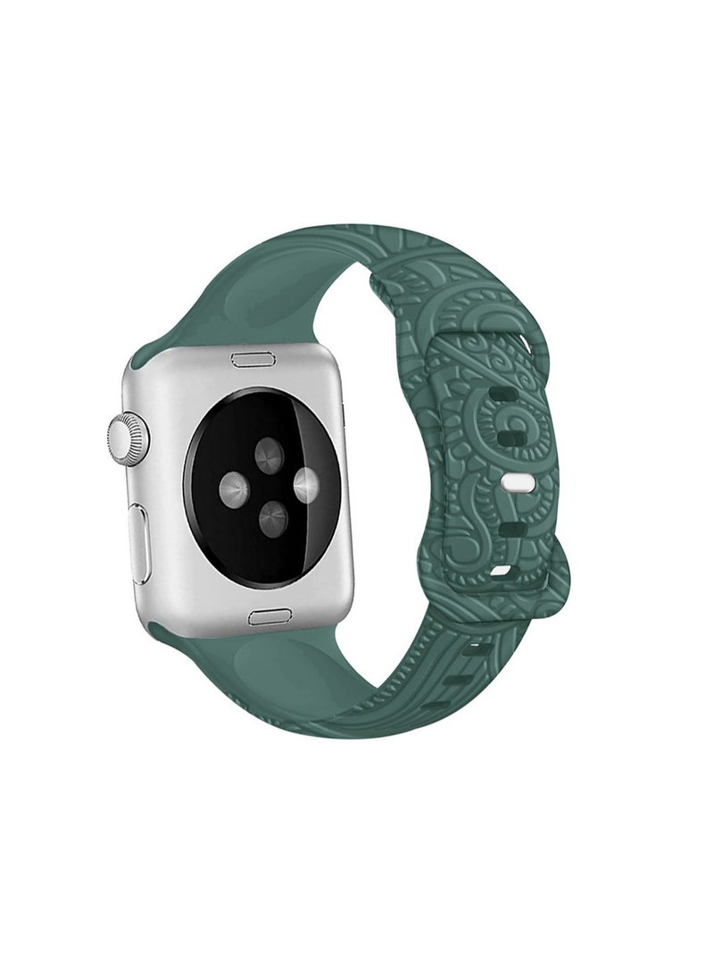 Green 38/40/41mm Universal Compatible With Apple Watch, Suitable For Men And Women, Silicone Embossed Engraving Strap Wristband Compatible With Iwatch Ultra Se