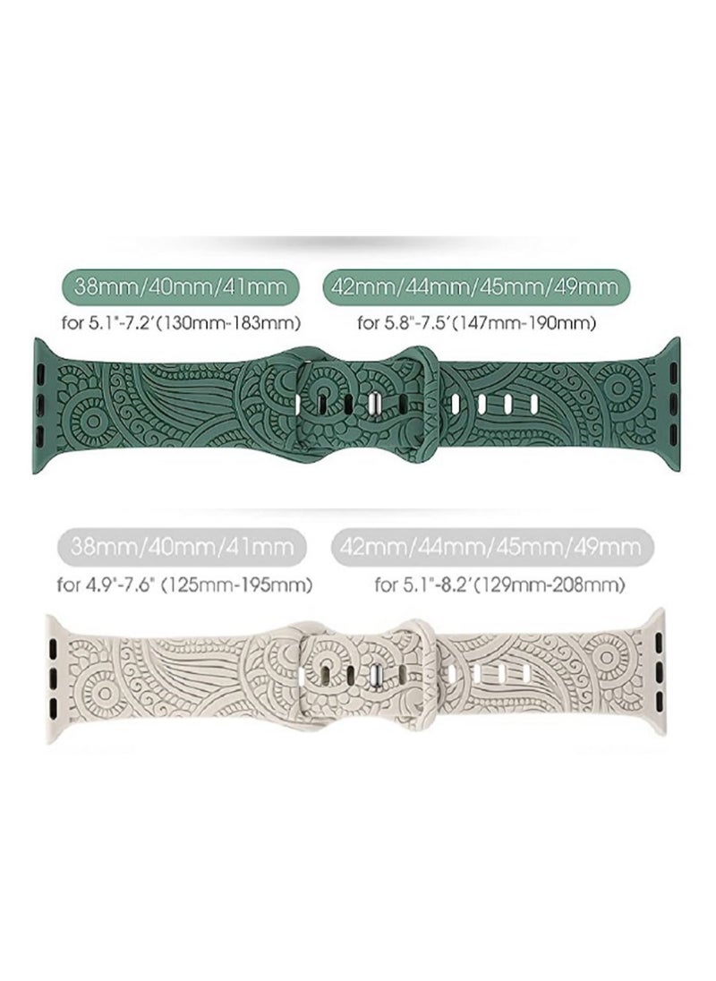 Green 38/40/41mm Universal Compatible With Apple Watch, Suitable For Men And Women, Silicone Embossed Engraving Strap Wristband Compatible With Iwatch Ultra Se