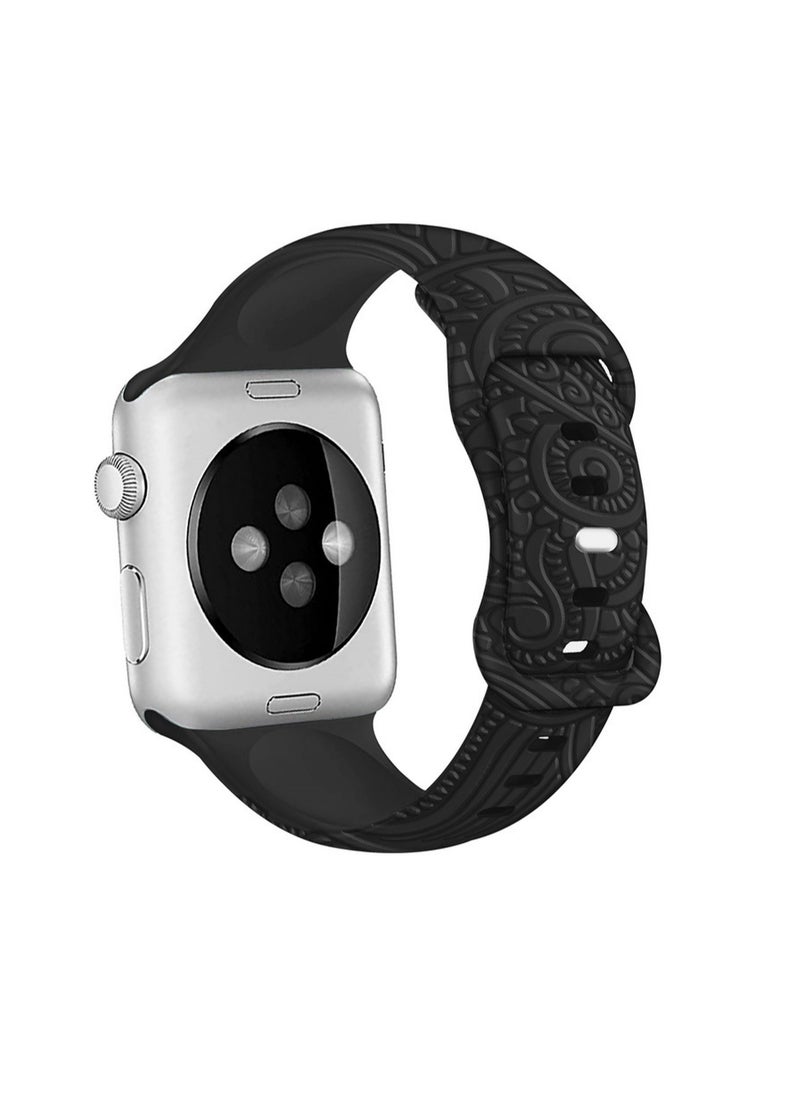 Black 38/40/41mm Universal Compatible With Apple Watch, Suitable For Men And Women, Silicone Embossed Engraving Strap Wristband Compatible With Iwatch Ultra Se