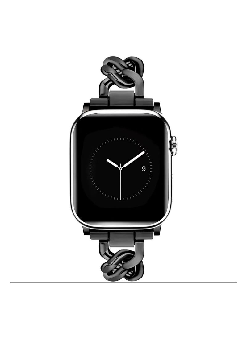 Black Chain 42/44/45/49mm Universal Compatible With Apple Watch, Suitable For Men And Women, Metal Denim Chain Watch Strap Wristband Compatible With Iwatch Series