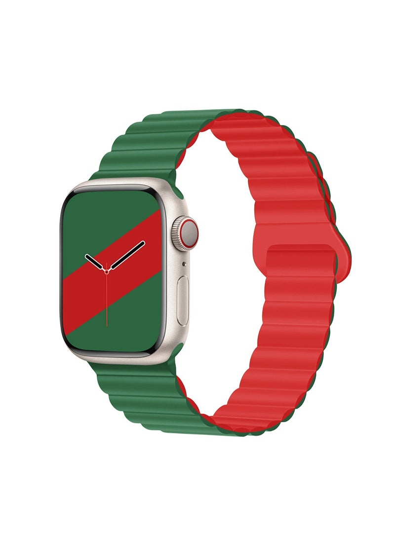 Red And Green 42/44/45/46/49mm Universal Compatible With Apple Watch, Suitable For Both Men And Women, Second Generation Two-Color Buckle Silicone Magnetic Watch Strap Wristband Compatible With Iwatch Series