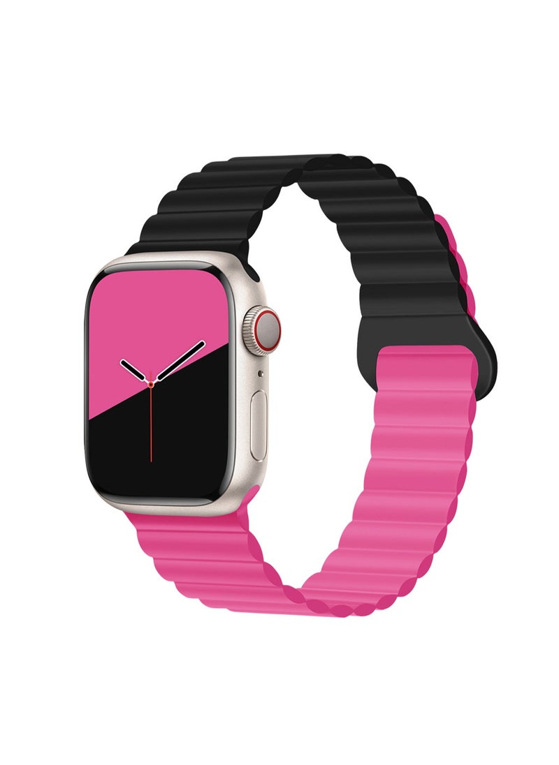 Black And Pink 38/40/41/10th Generation 42mm Universal Compatible With Apple Watch, Suitable For Both Men And Women, Second Generation Two-Color Buckle Silicone Magnetic Watch Strap Wristband Compatible With Iwatch Series