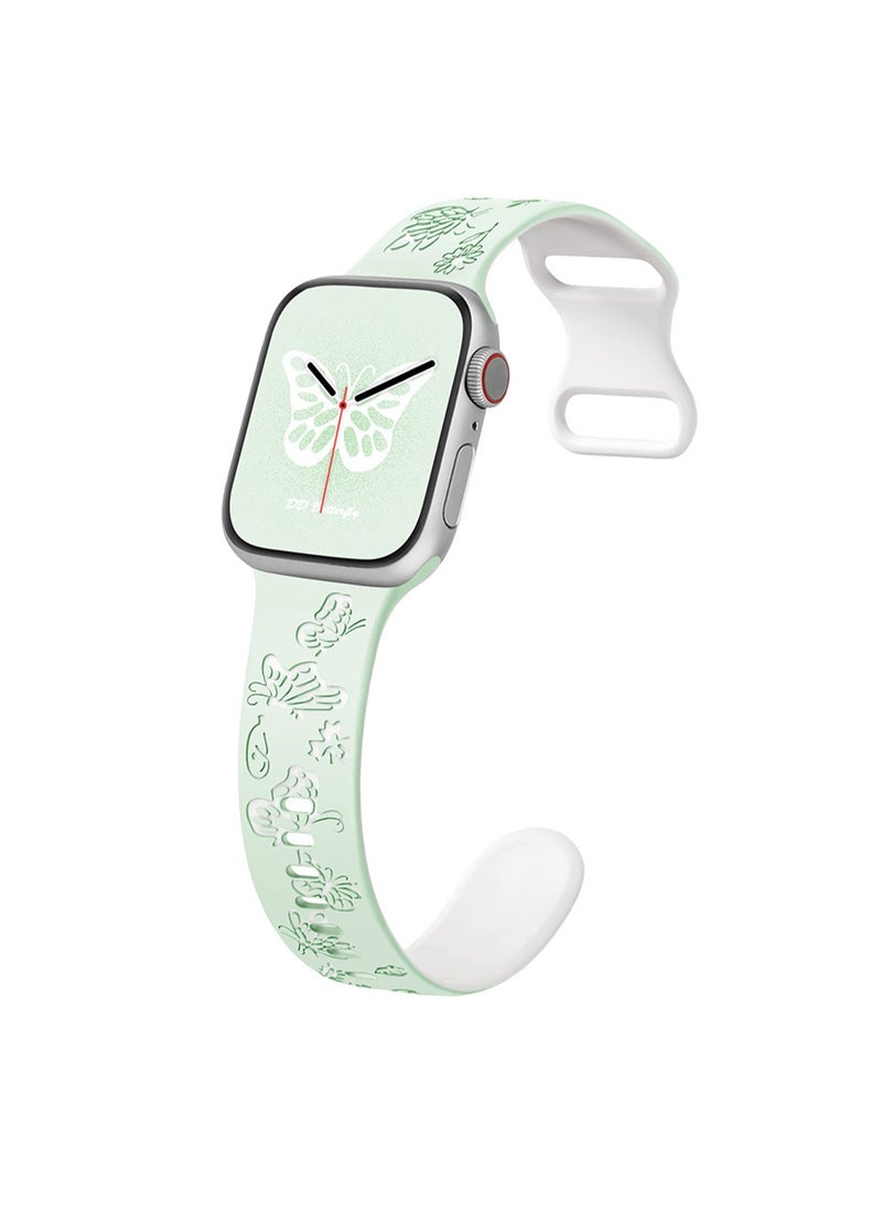 Mint Green Butterfly 38/40/41/10th Generation 42mm Universal Compatible With Apple Watch, Suitable For Both Men And Women, Butterfly Buckle Strap Wristband Compatible With Iwatch Series