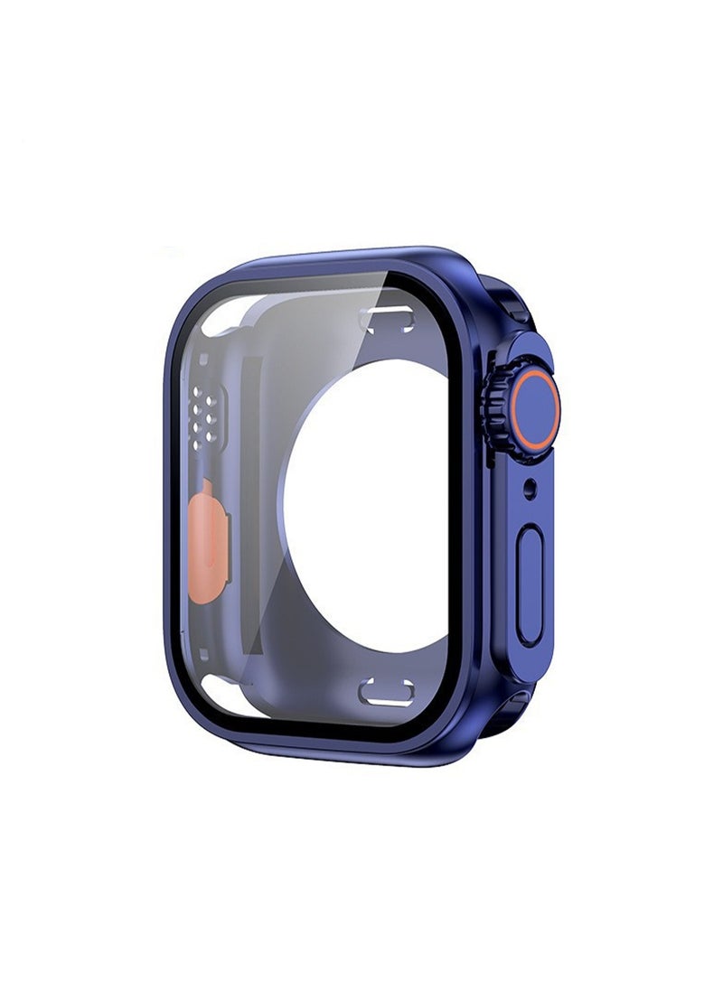 Dark Blue + Orange For Apple Iwatch S9/S8/S7 (45mm) Protective Cover With Tempered Film, Waterproof And Drop-Proof