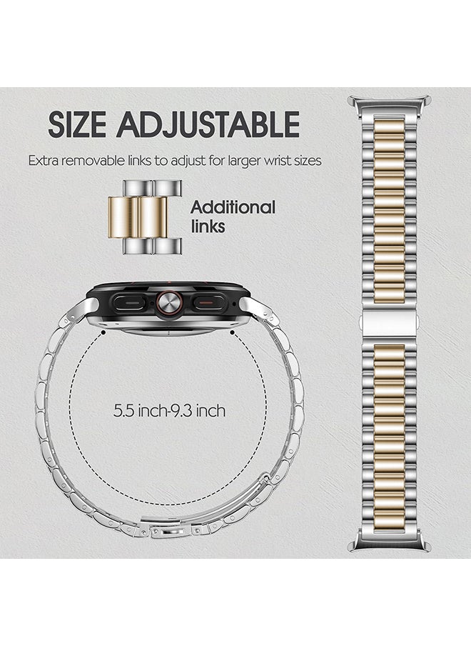 Bands Compatible with Samsung Galaxy Watch Ultra 47mm (2024), Metal Stainless Steel Replacement Wristband Strap Men Women for Galaxy Watch 7 Ultra 47mm - Gold & Silver