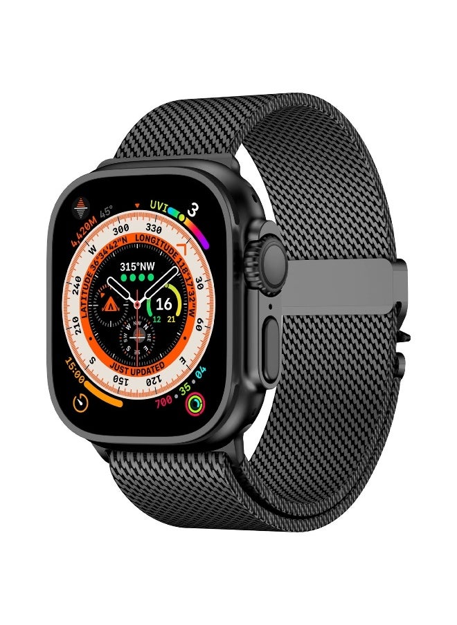 Titanium Milanese Mesh Loop for Apple Watch Band 49mm 46mm 45mm 44mm Men Women, Breathable Replacement Strap with Adjustable Parachute-style Buckle for iWatch Ultra 2/SE/Series 10 9 8 7 6 5 4, Black