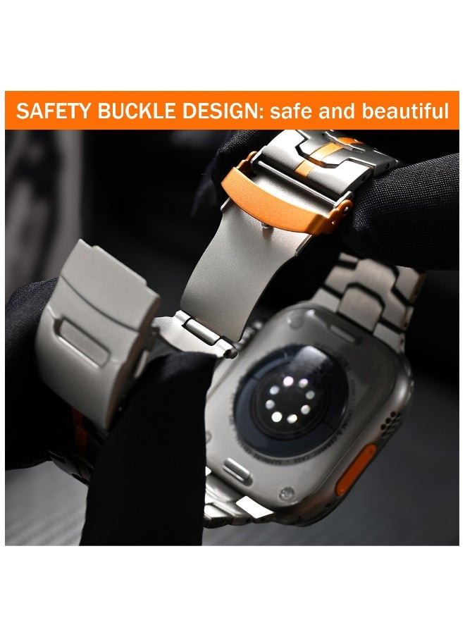 Titanium Band for Apple Watch 49mm 46mm 45mm 44mm 42mm, Men and Women Luxury Titanium Metal Replacement Watch Strap for Apple iWatch Ultra 3 2 Series 10 9 8 7 SE 6 5 4 3 2 1, Titanium-Orange