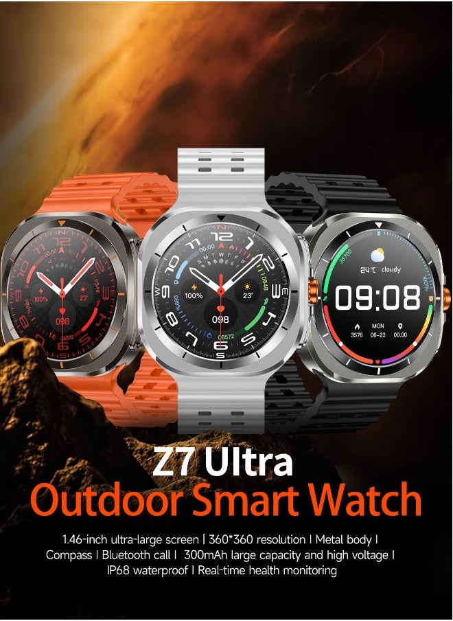 New Arrival Z7 Ultra Smart Watch,Compass Smart Watch For Outdoor Sport,Bluetooth Call,Heart Rate Fitness Monitor,Wireless Charging,Message Reminder,Sport Watch For Men And Woman,Water Proof,Gesture Control,Multifunctional,With 2 Bands