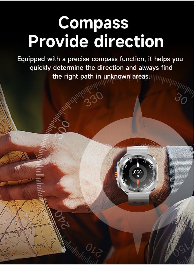 New Arrival Z7 Ultra Smart Watch,Compass Smart Watch For Outdoor Sport,Bluetooth Call,Heart Rate Fitness Monitor,Wireless Charging,Message Reminder,Sport Watch For Men And Woman,Water Proof,Gesture Control,Multifunctional,With 2 Bands