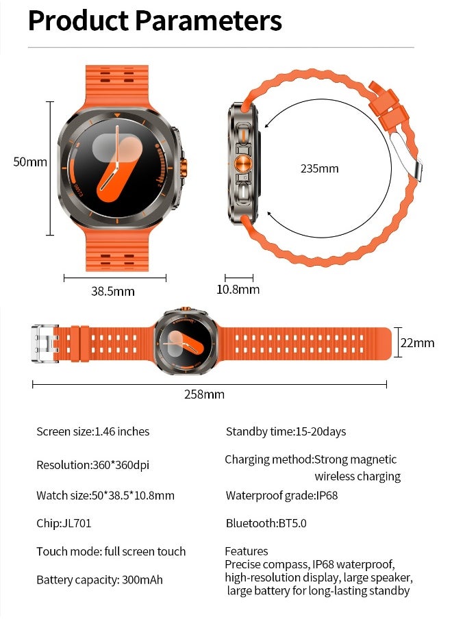 New Arrival Z7 Ultra Smart Watch,Compass Smart Watch For Outdoor Sport,Bluetooth Call,Heart Rate Fitness Monitor,Wireless Charging,Message Reminder,Sport Watch For Men And Woman,Water Proof,Gesture Control,Multifunctional,With 2 Bands