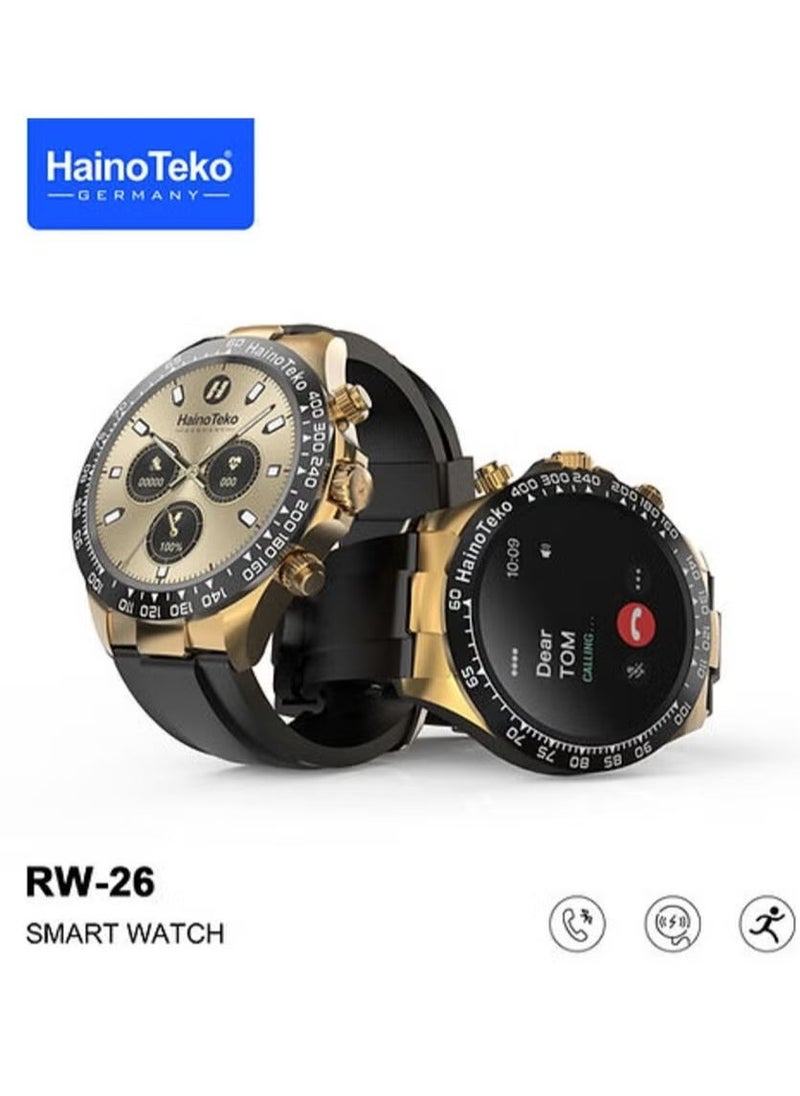 RW-26 Smart Watch Gold | Stylish & Multifunctional Fitness Tracker | Heart Rate Monitor, Sleep Tracker, Notifications, IP68 Waterproof | Perfect for Health, Fitness & Daily Use