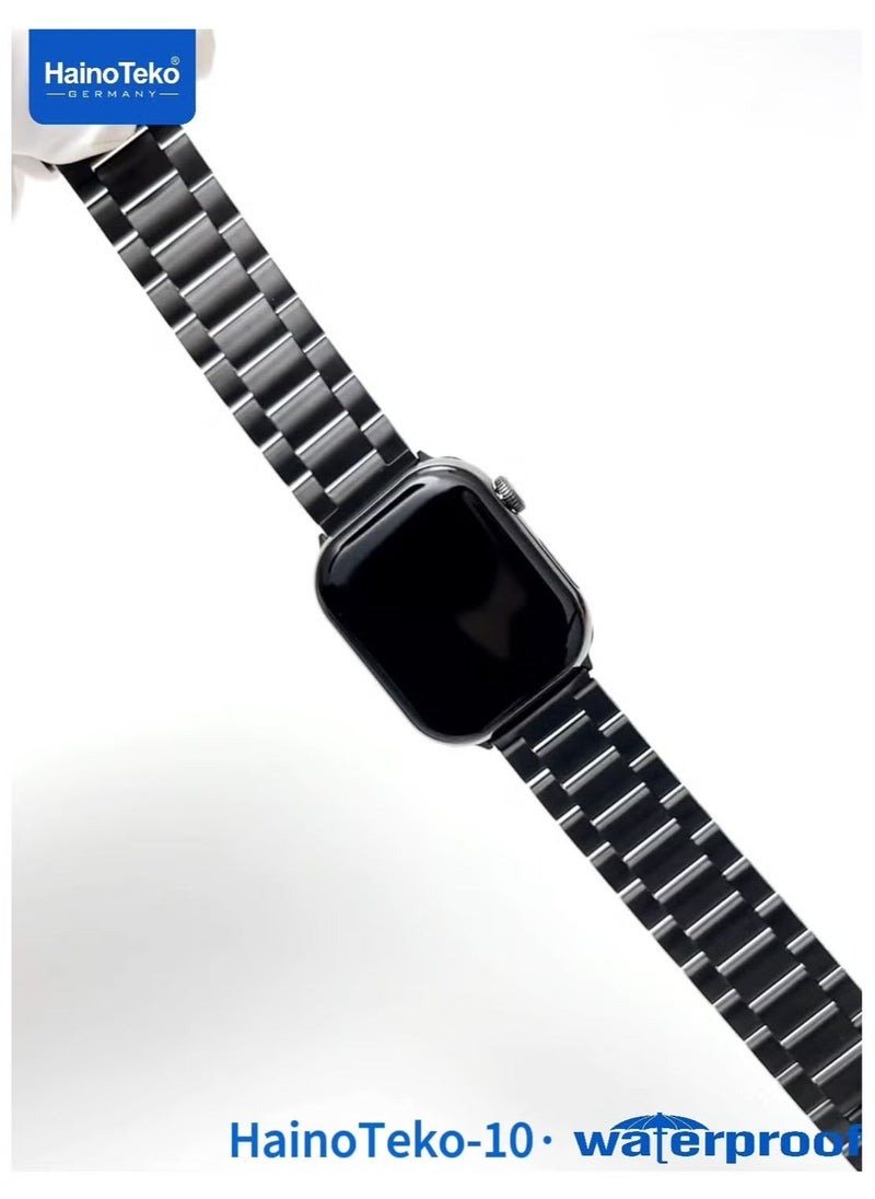 Waterproof Smartwatch with AMOLED Display, Voice Assistant, Social App Integration, and 3 Pair Straps for Men & Boys, Black