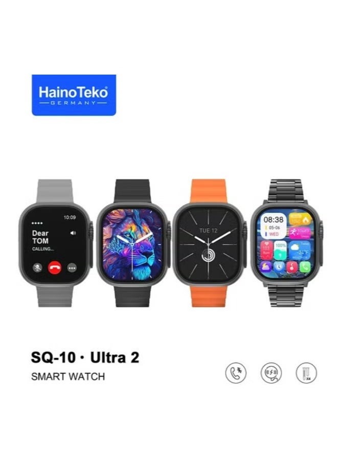 SQ10 Ultra Smart Watch with 2.2 Inch AMOLED Display, 4 Interchangeable Straps, and Wireless Charger for Gents & Boys – Stylish, High-Performance Smartwatch in Black