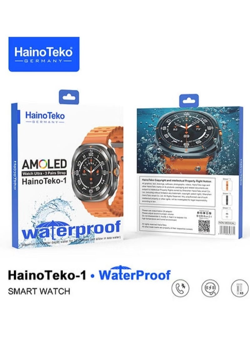 1 Ultra Waterproof Smartwatch for Men – AMOLED Display, 3 Pairs of Straps, Advanced Fitness & Health Tracking, Bluetooth Connectivity, Stylish & Durable Design