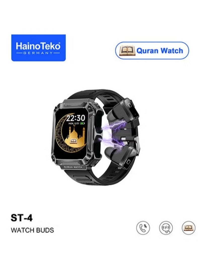 ST4 Smart Watch with Quran (Full 114 Chapters) & 4GB MP3 Speaker for Men and Boys – Multifunctional Smartwatch with Music Playback, Fitness Tracking, and Bluetooth Earbuds