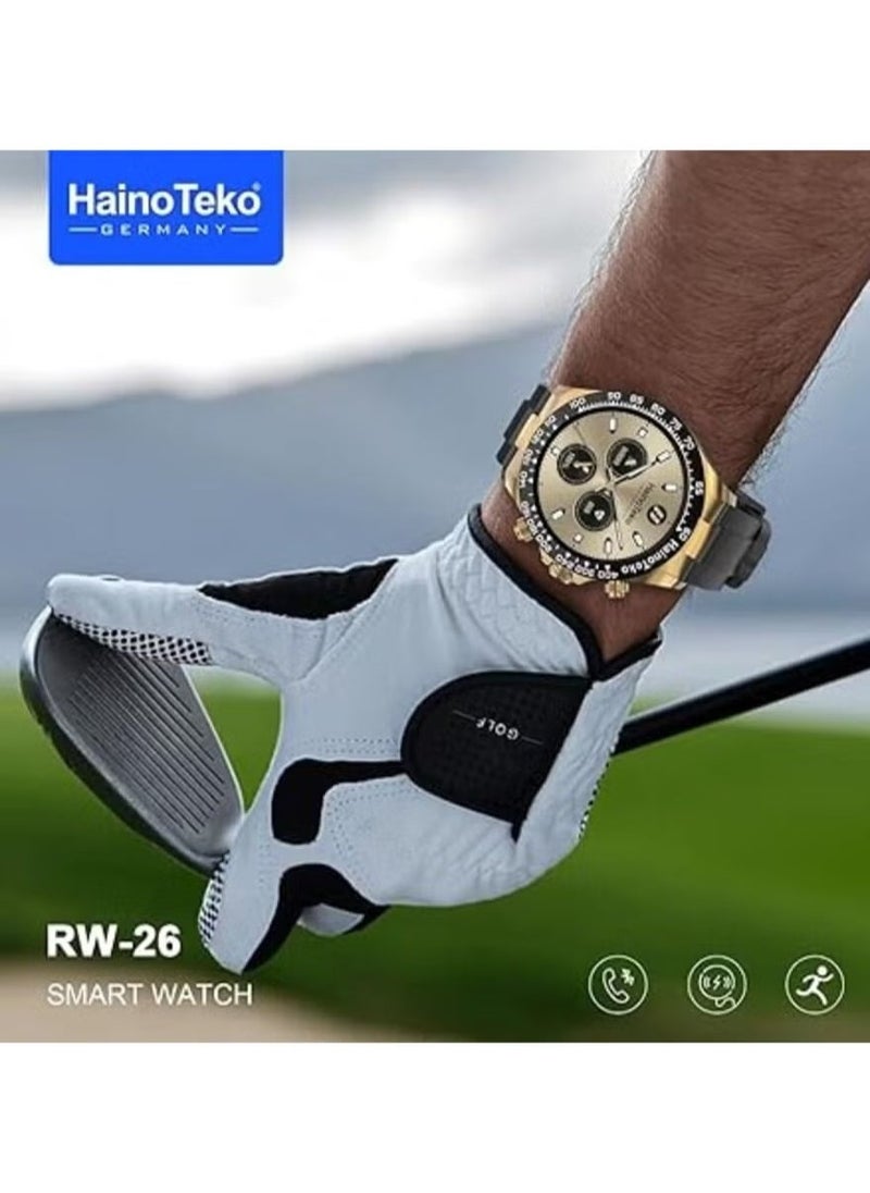 RW-26 Smartwatch for Men & Women | Gold, Stylish Fitness Tracker with AMOLED Display, Waterproof, Heart Rate Monitoring, AI Voice Assistant, and More