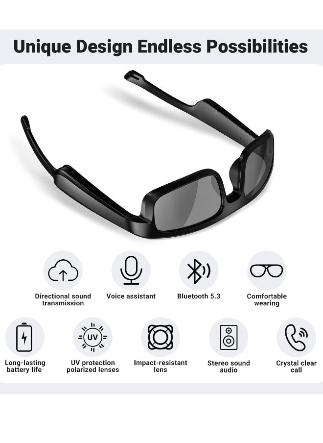 Smart Glasses, Polarized Bluetooth Sunglasses, Built-in Mic and Speakers, Voice Assistant, UV Protection Audio Sun Glass