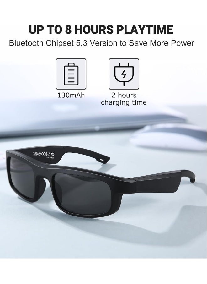 Smart Glasses, Polarized Bluetooth Sunglasses, Built-in Mic and Speakers, Voice Assistant, UV Protection Audio Sun Glass