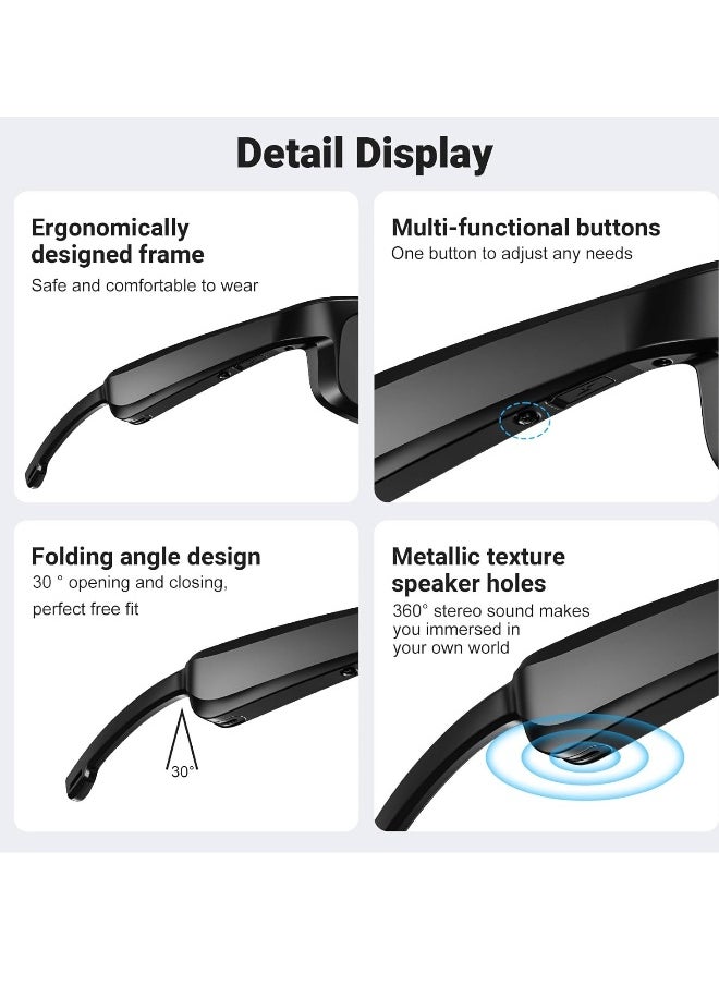 Smart Glasses, Polarized Bluetooth Sunglasses, Built-in Mic and Speakers, Voice Assistant, UV Protection Audio Sun Glass